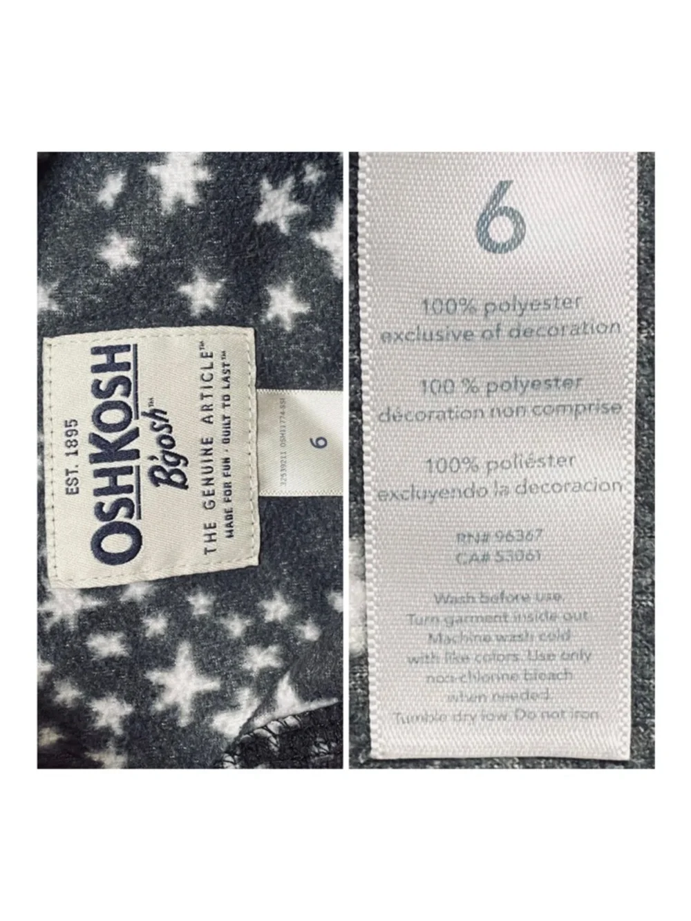OshKosh B'gosh Girls Size 6 Gray and Pink Star Long Sleeve Quarter Zip Pullover